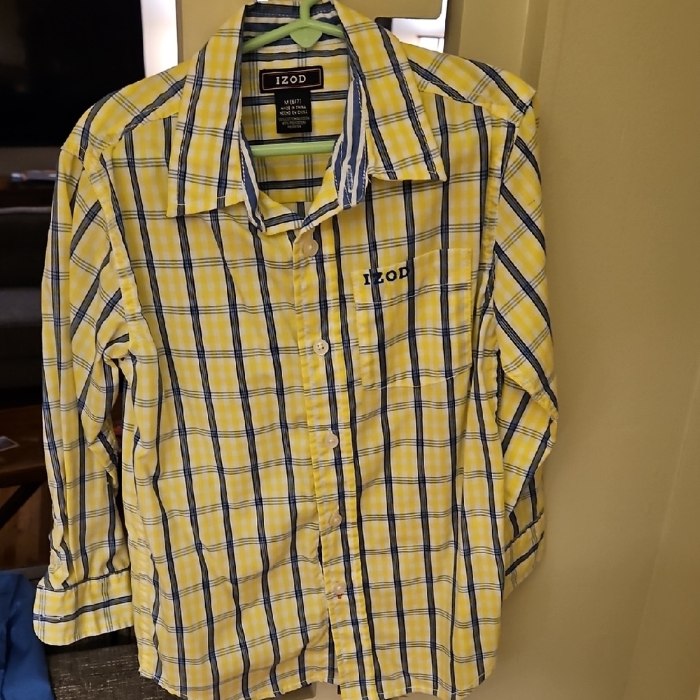 Izod Yellow and Blue Plaid Button Down Shirt